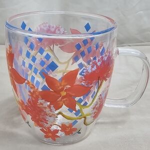 Cypress Home Hand-Painted Glass Mug Floral & Diamond Pattern 16oz Coffee Tea Cup